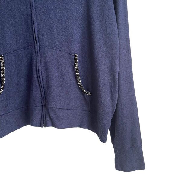 Juicy Couture Navy Blue Lightweight Y2K Knit Full Zip Hoodie with Jewel Trim - Picture 4 of 6